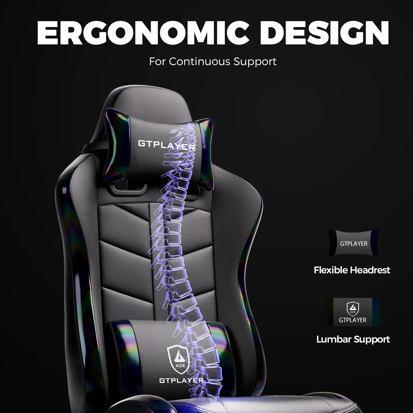 Ergonomic Gaming Chair with Footrest, Computer Gaming Chair for Adults,Colorful Black