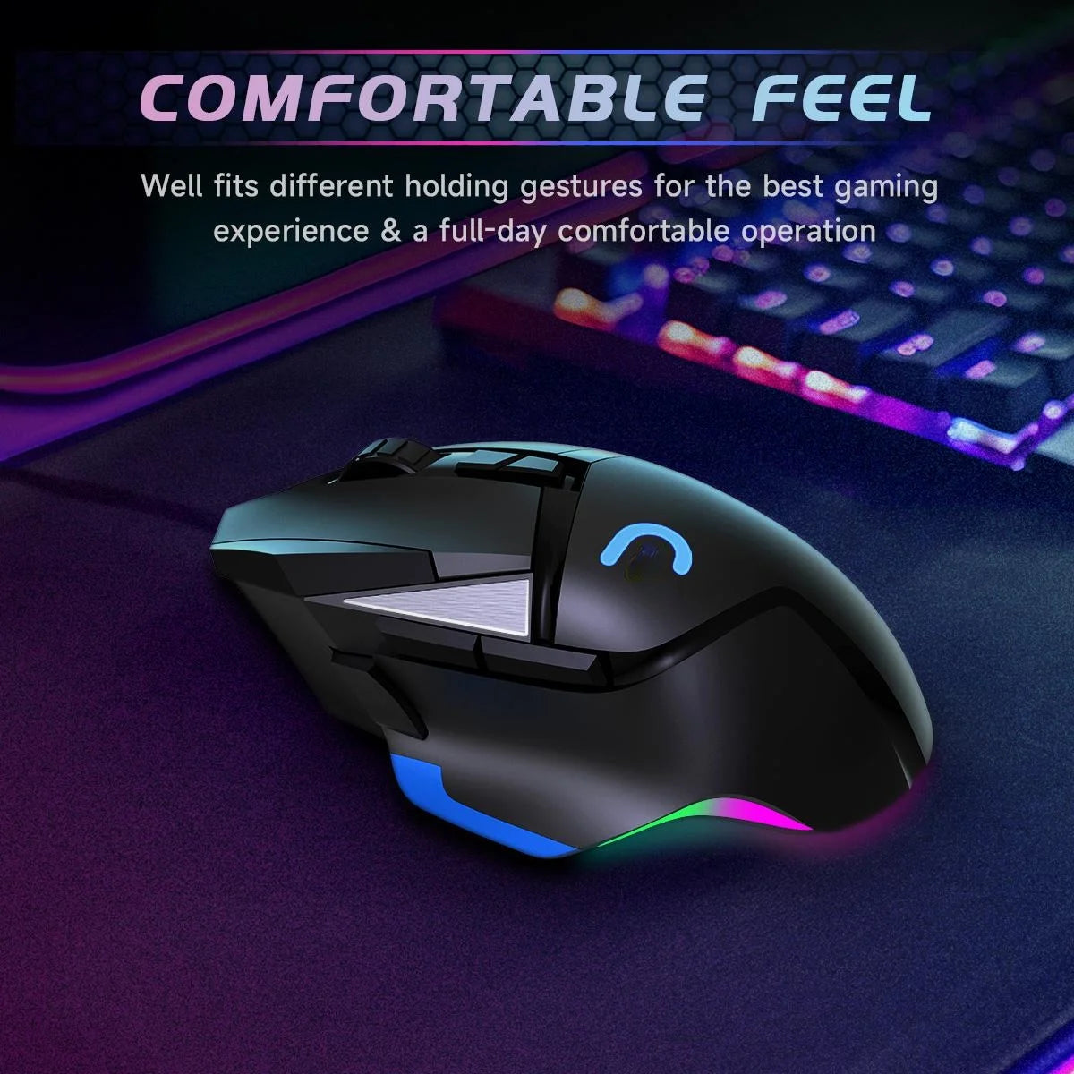 Wired Gaming Mouse, 16000 DPI Optical Sensor & 8 Programmable Buttons, Ergonomic RGB Computer Mouse with Lightweight Design for PC / Mac, Black