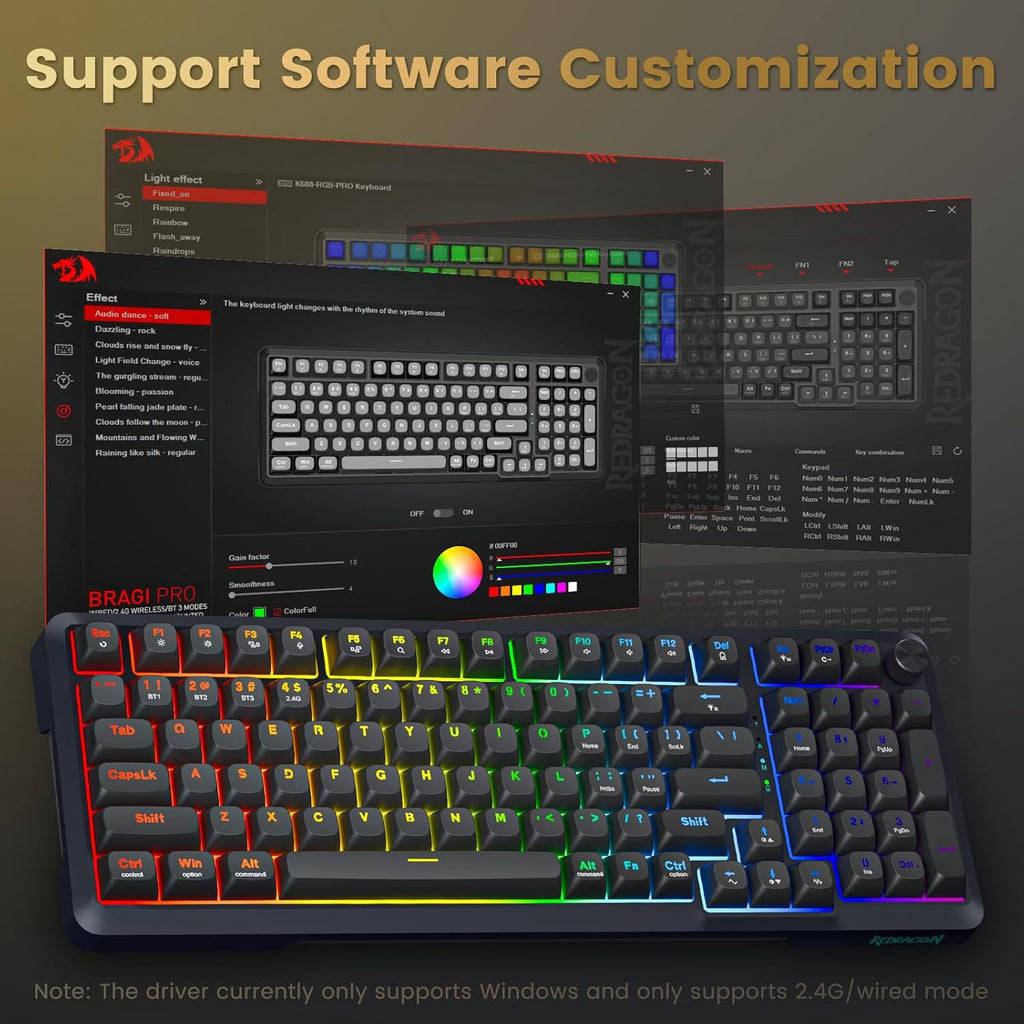 Wireless Mechanical Keyboard, 3 Mode Gasket Mounted RGB Gaming Keyboard with Volume Knob, Pre-Lubed Linear Switches, Mda-Profile, 98 Keys Hot Swappable Creamy Keyboard for Pc/Tablet/Xbox/Ps4