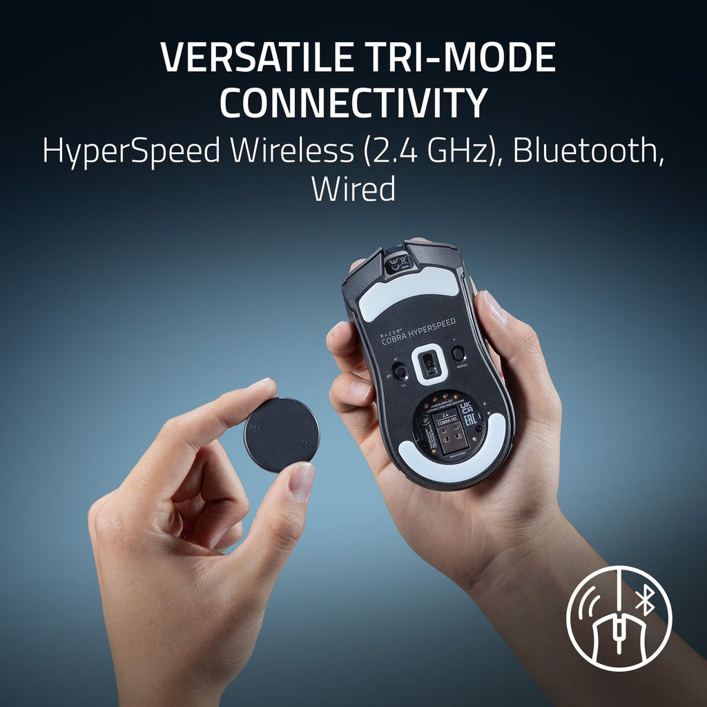 Cobra Hyperspeed - Lightweight Customizable Wireless PC Gaming Mouse, 2.4Ghz, Bluetooth, 62G, Black