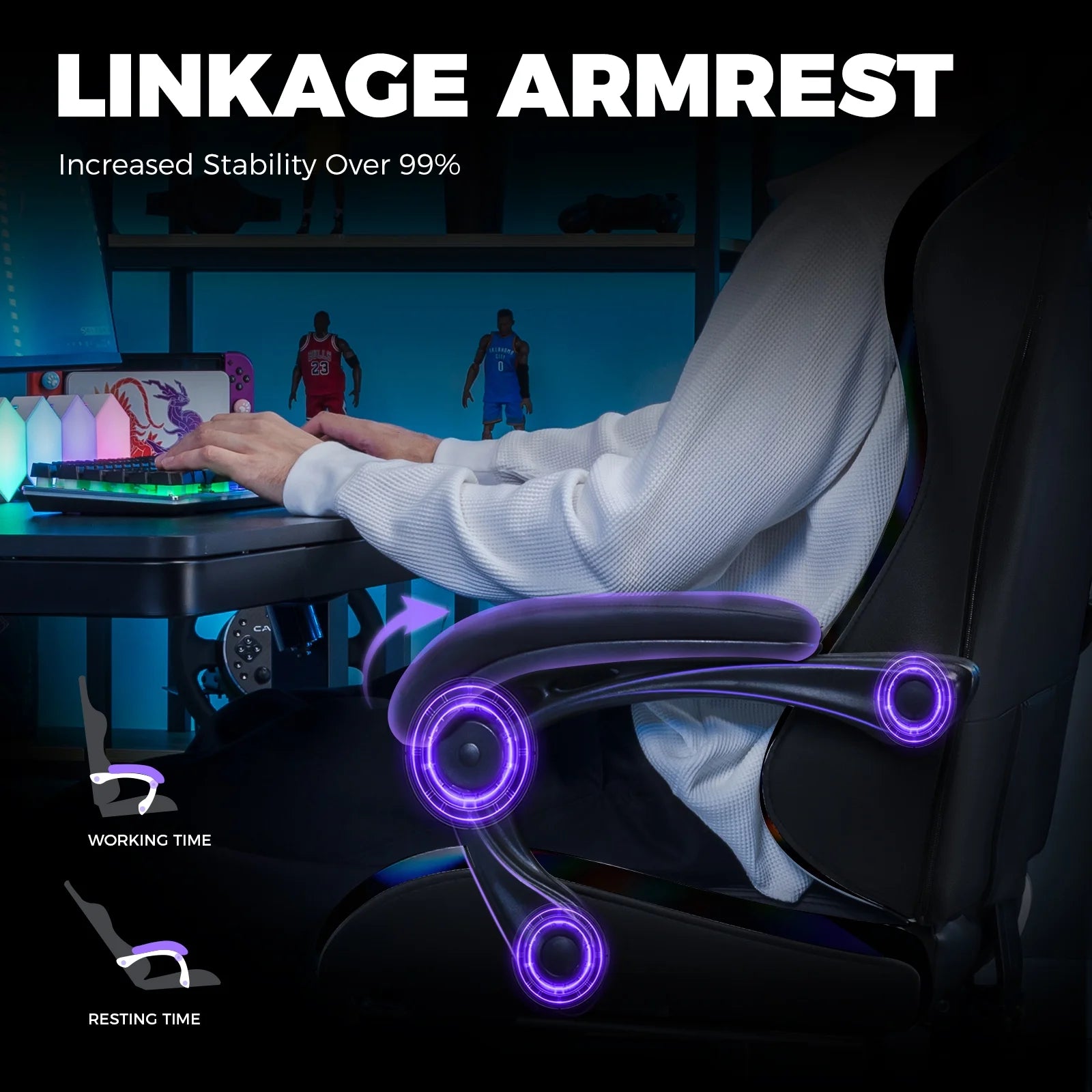 Ergonomic Gaming Chair with Footrest, Computer Gaming Chair for Adults,Colorful Black