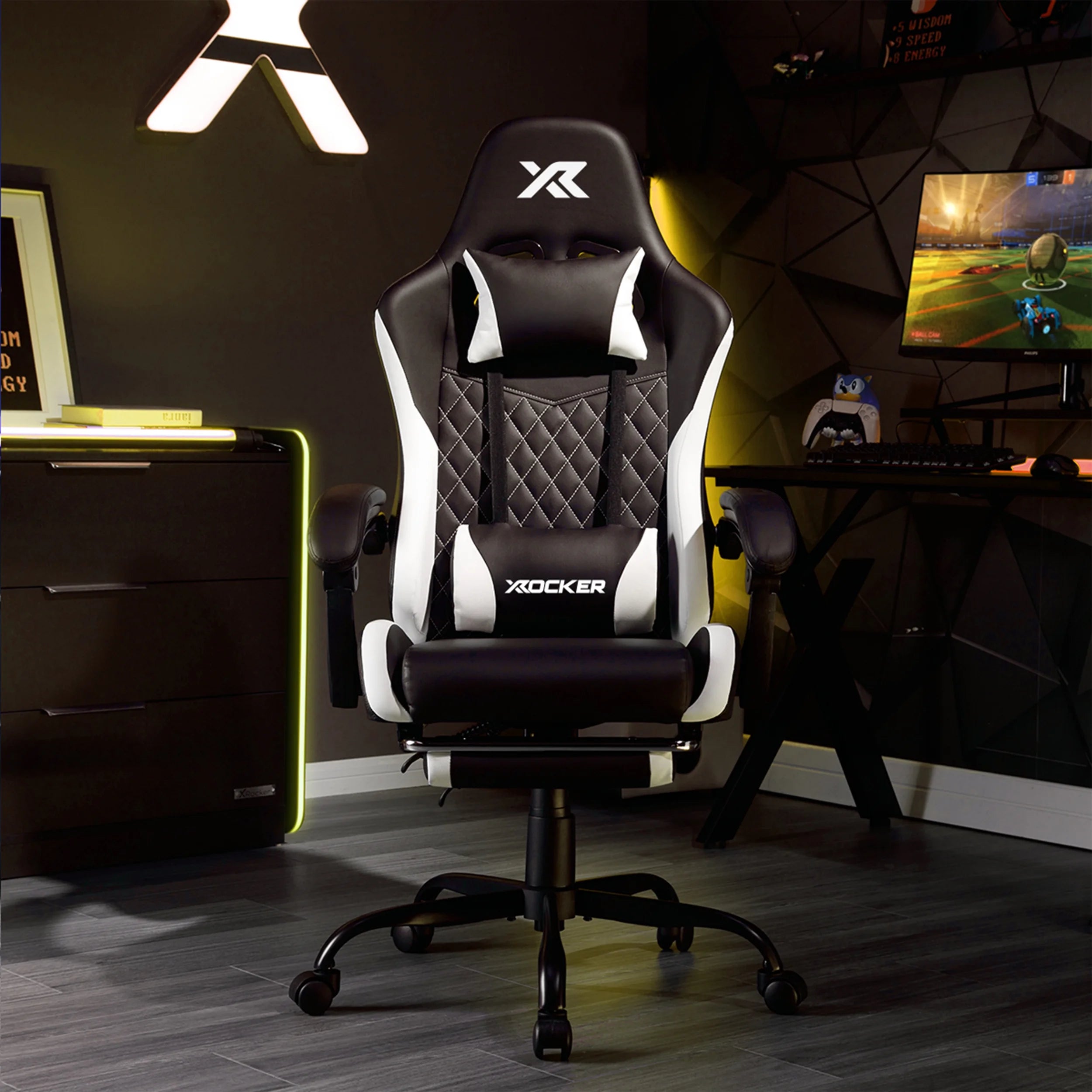 Apex PC Gaming Chair with Massage Function and Footrest, White