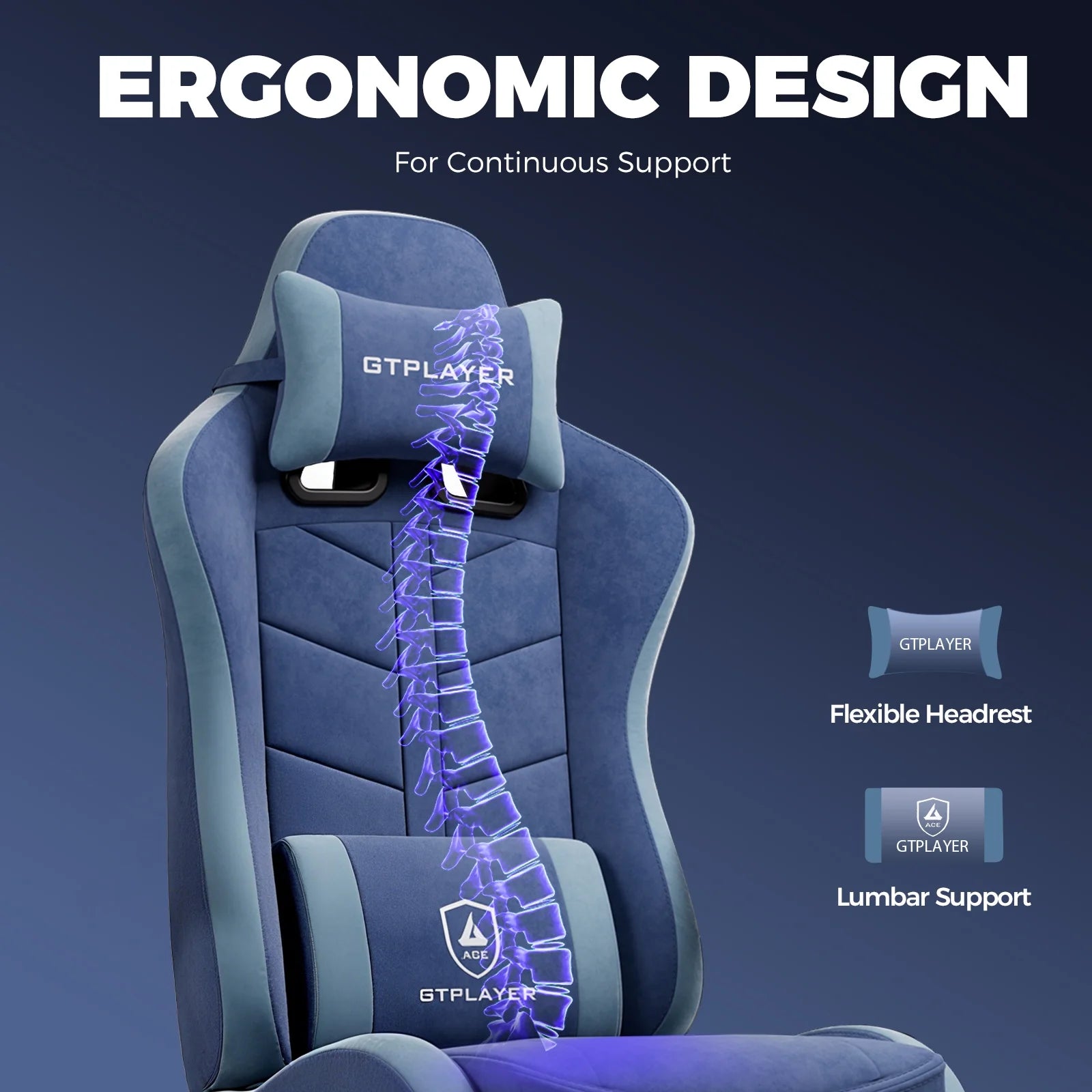 Ergonomic Gaming Chair with Footrest, Computer Gaming Chair for Adults,Dark Blue