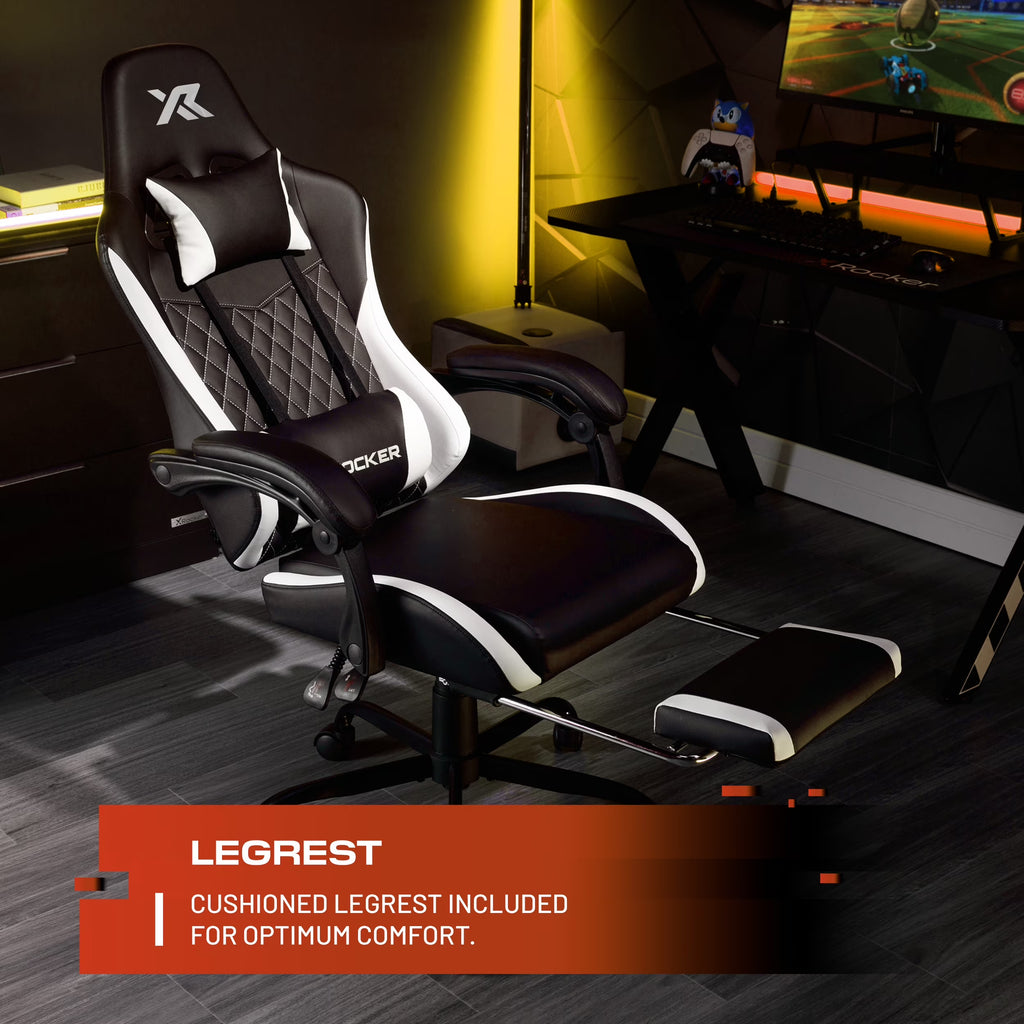 Apex PC Gaming Chair with Massage Function and Footrest, White
