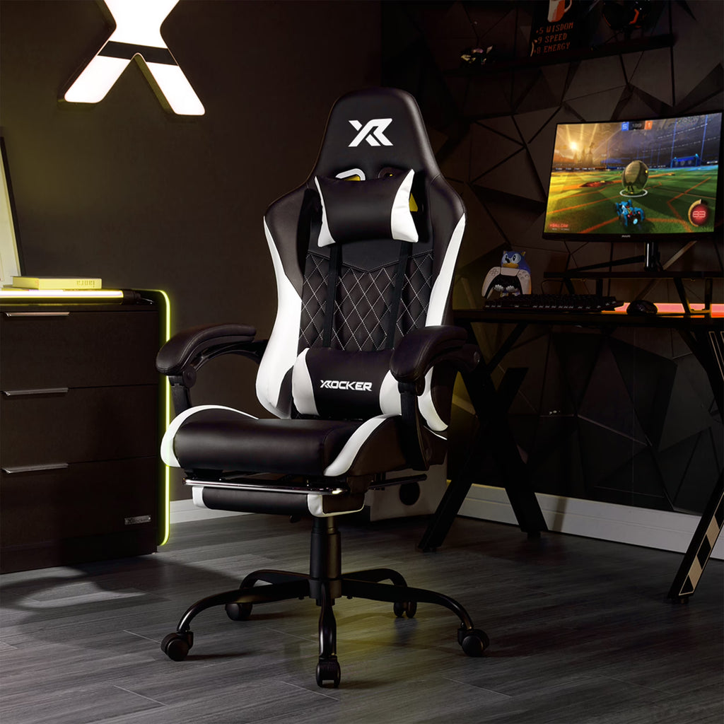 Apex PC Gaming Chair with Massage Function and Footrest, White
