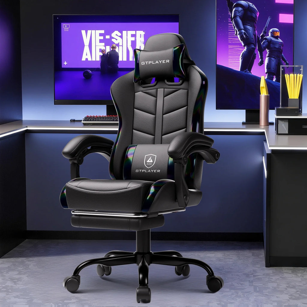 Ergonomic Gaming Chair with Footrest, Computer Gaming Chair for Adults,Colorful Black
