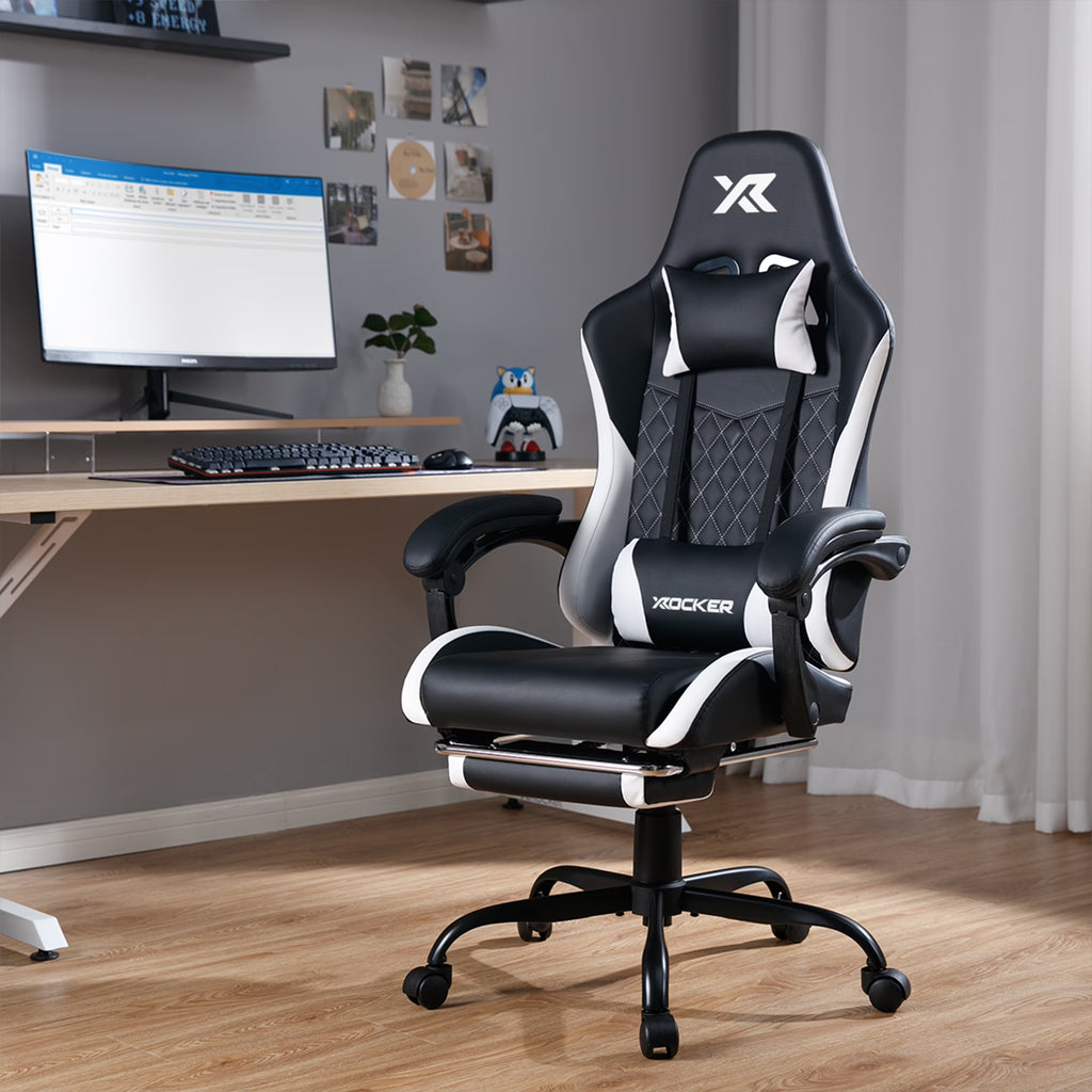 Apex PC Gaming Chair with Massage Function and Footrest, White