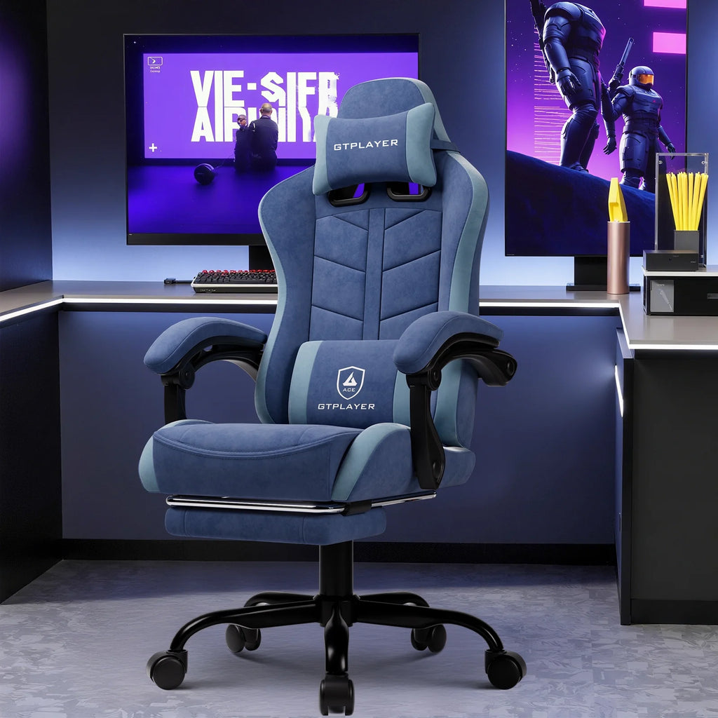 Ergonomic Gaming Chair with Footrest, Computer Gaming Chair for Adults,Dark Blue