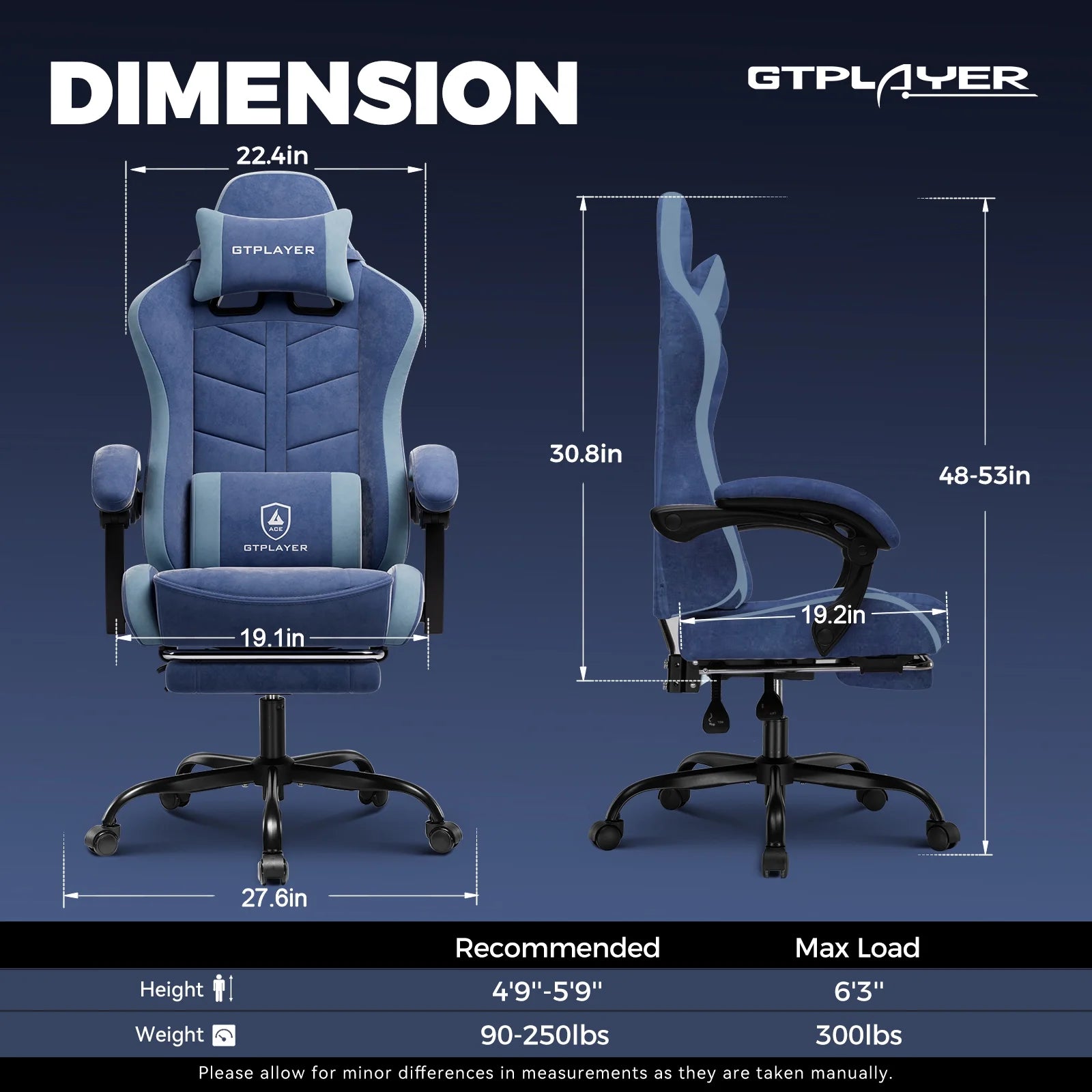 Ergonomic Gaming Chair with Footrest, Computer Gaming Chair for Adults,Dark Blue