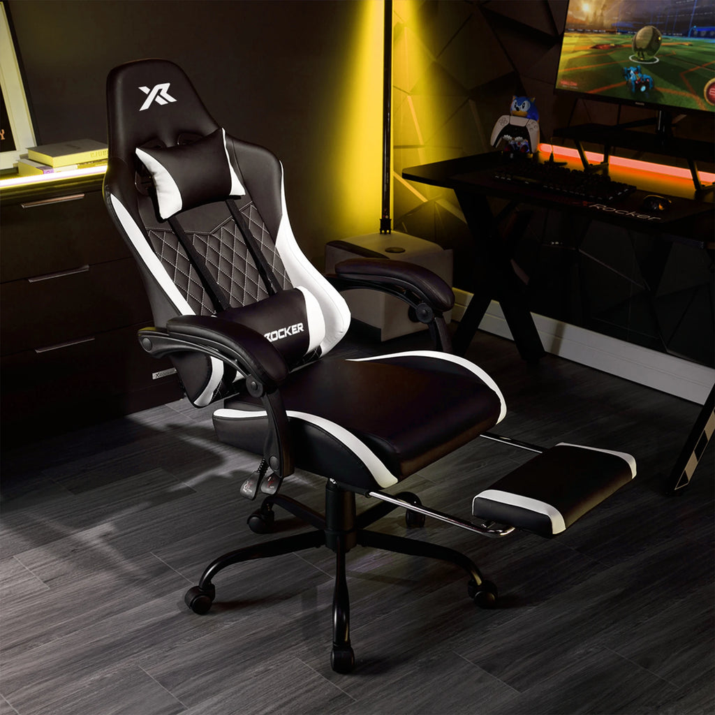 Apex PC Gaming Chair with Massage Function and Footrest, White