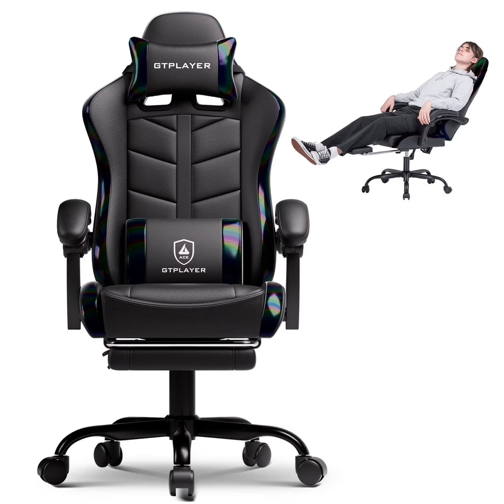 Ergonomic Gaming Chair with Footrest, Computer Gaming Chair for Adults,Colorful Black