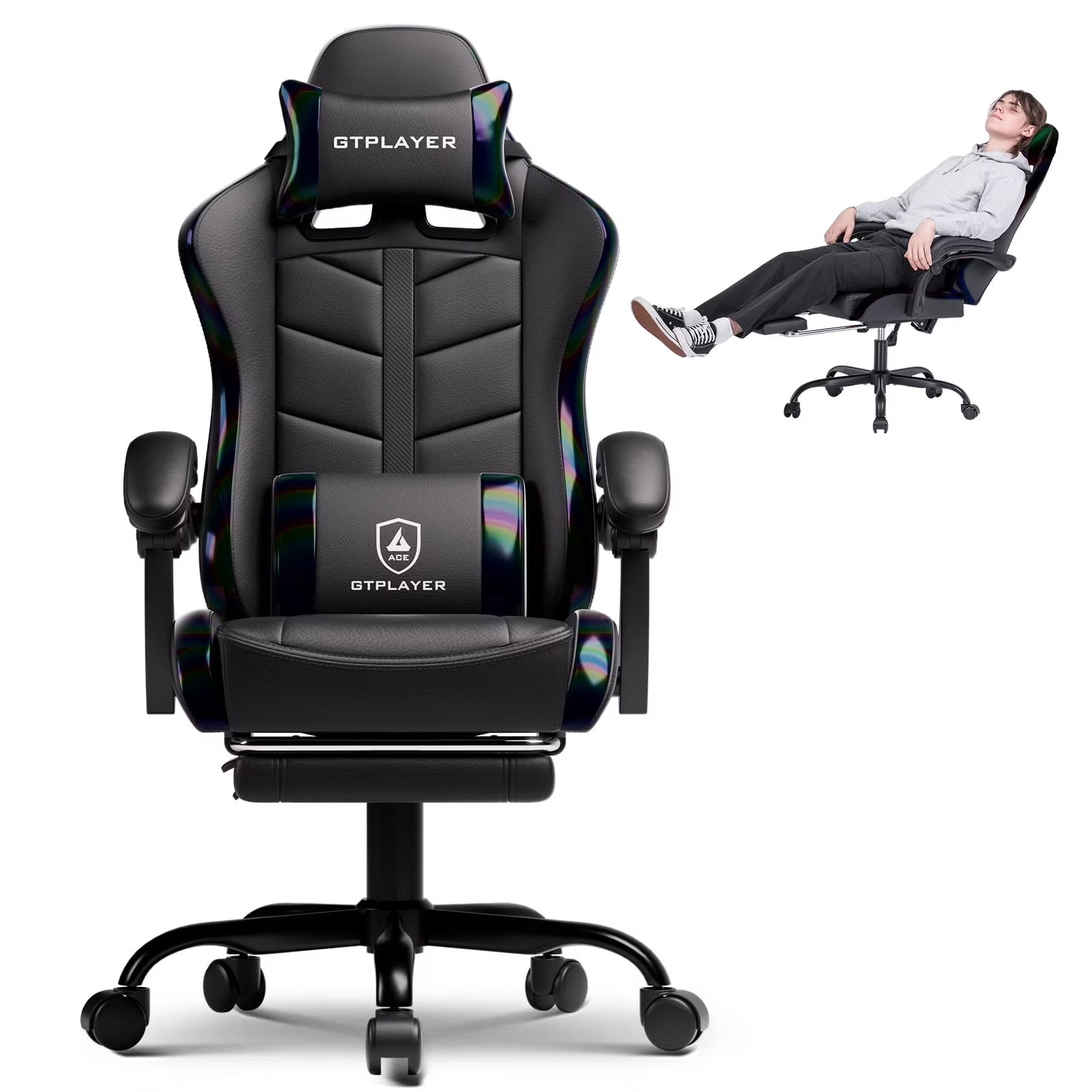 Ergonomic Gaming Chair with Footrest, Computer Gaming Chair for Adults,Colorful Black