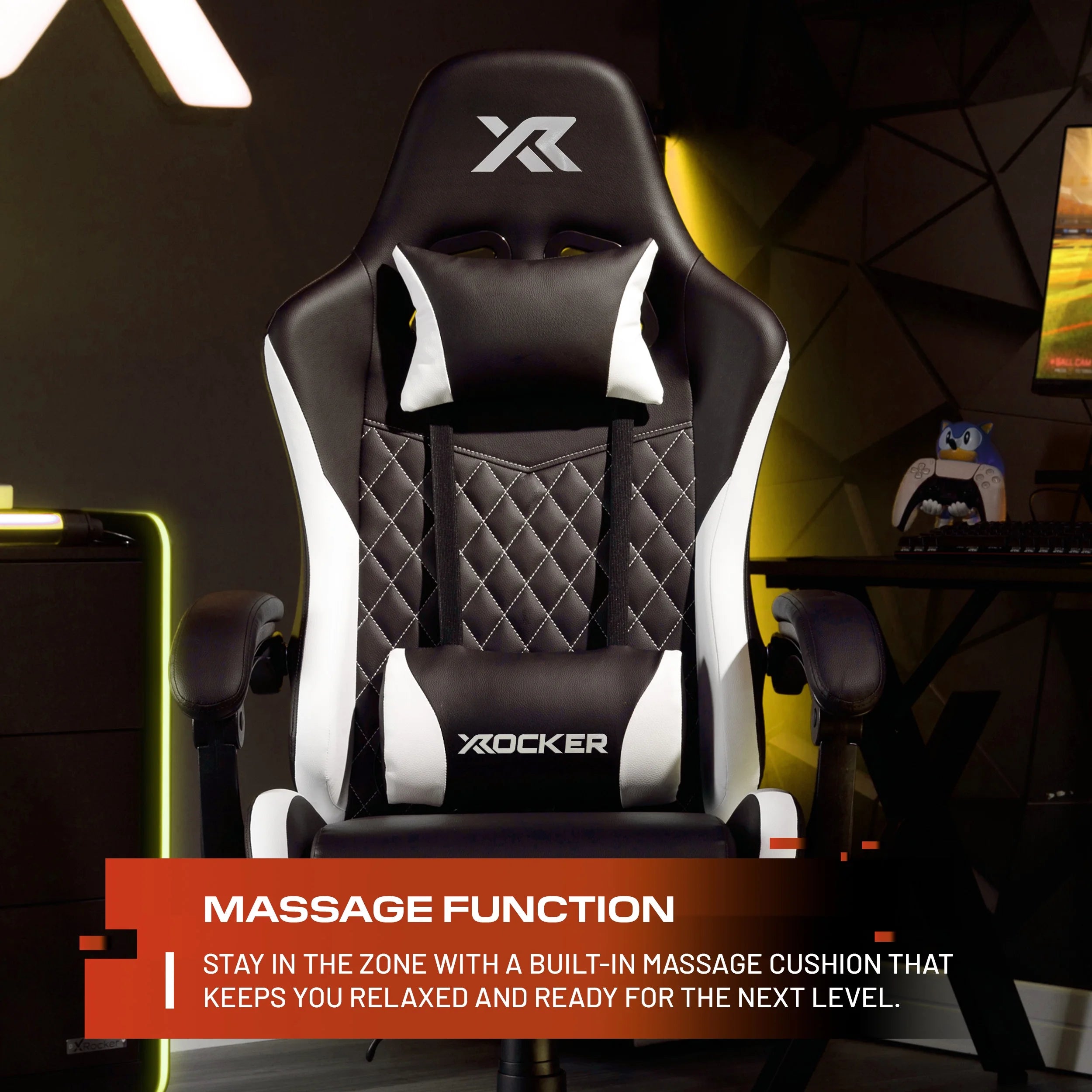 Apex PC Gaming Chair with Massage Function and Footrest, White