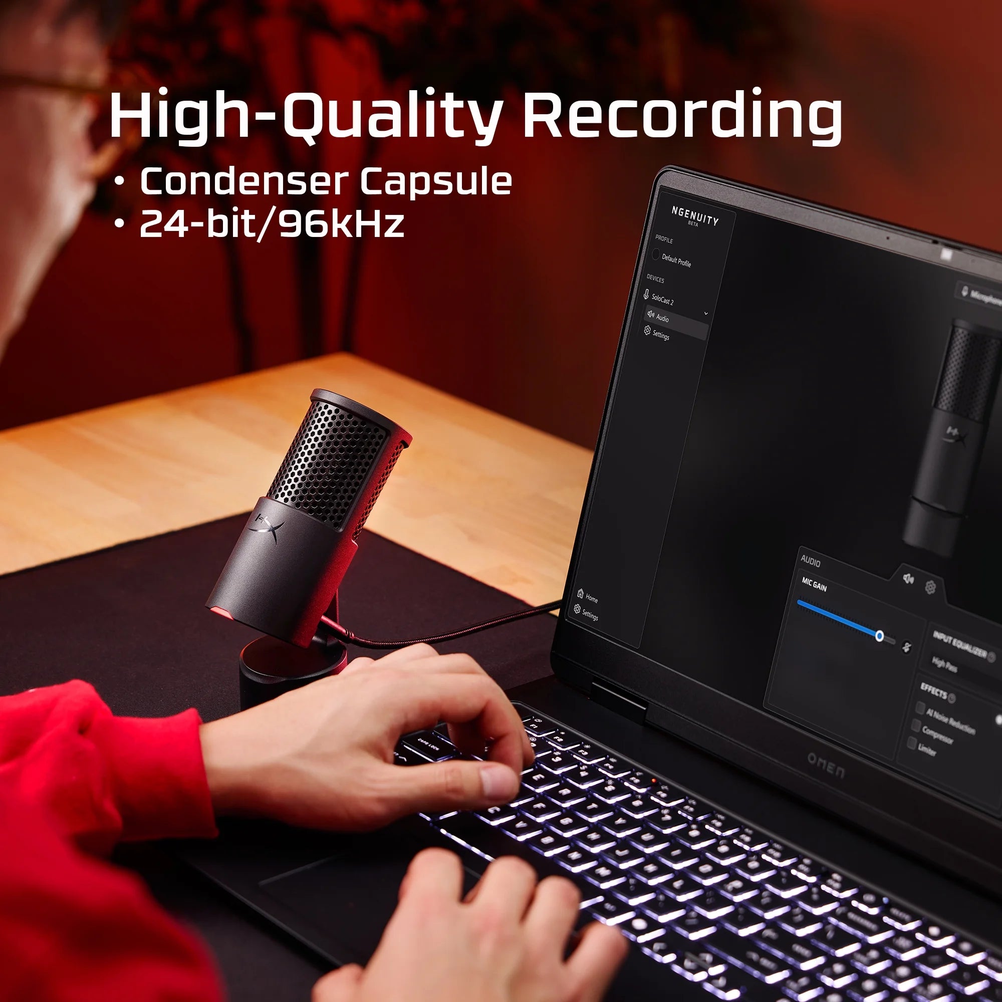 Solocast 2 – Gaming USB Condenser Mic for PC, USB-C to USB-A, Built-In Pop Filter, Internal Shock Mount, Plug and Play, 24-Bit / 96Khz, Compact Tiltable Stand - Black