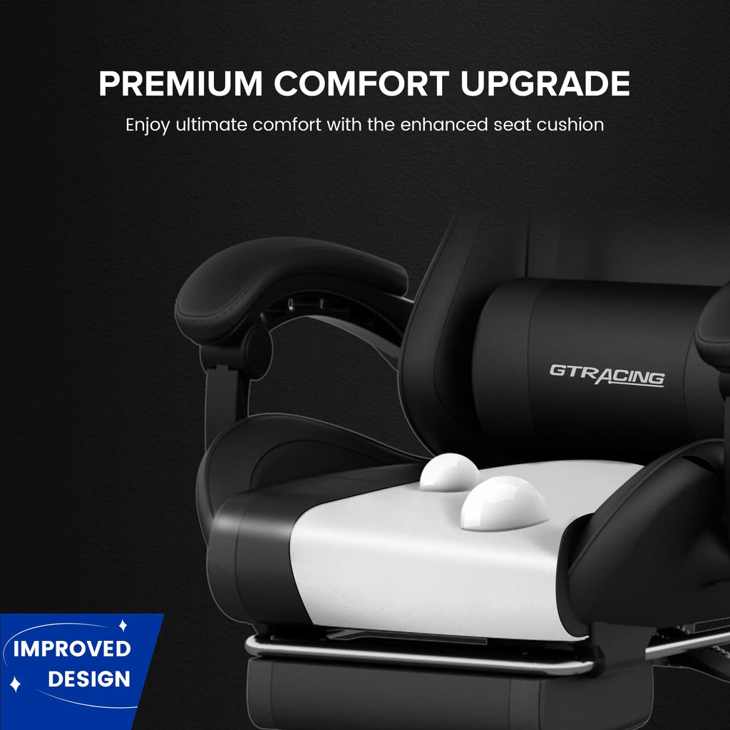 Ergonomic GTWD-200 Gaming and Office Chair with Adjustable Pillows and Footrest, Black