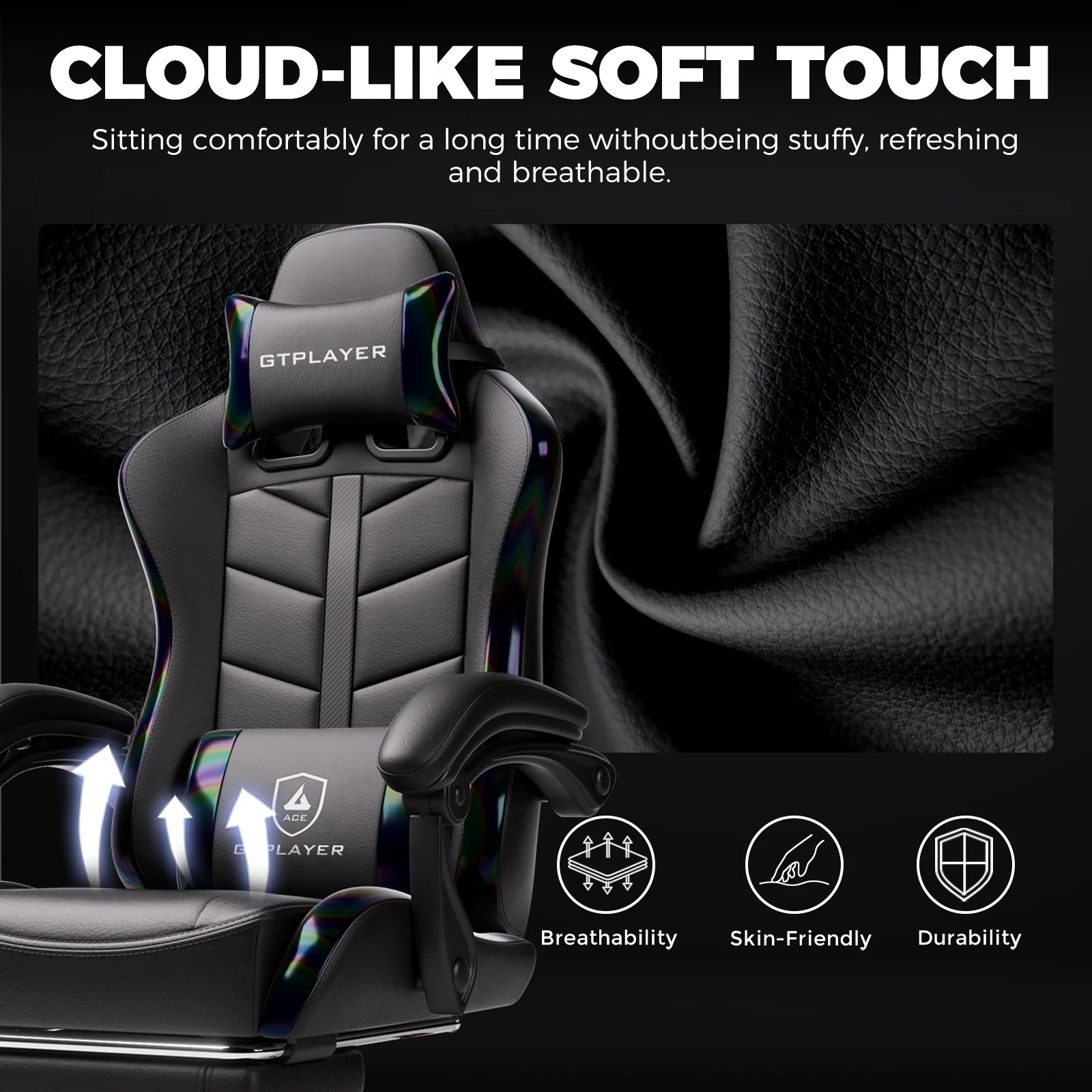 Ergonomic Gaming Chair with Footrest, Computer Gaming Chair for Adults,Colorful Black