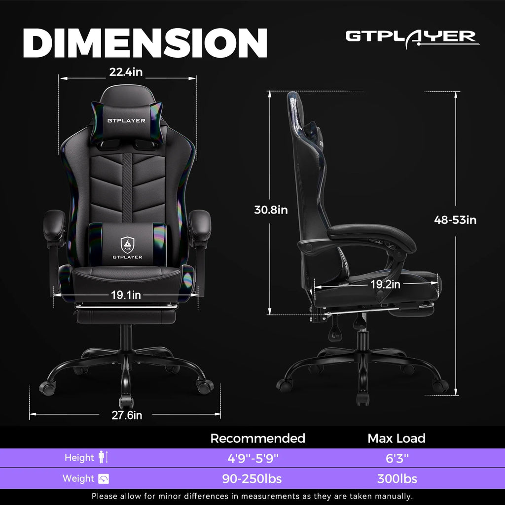 Ergonomic Gaming Chair with Footrest, Computer Gaming Chair for Adults,Colorful Black